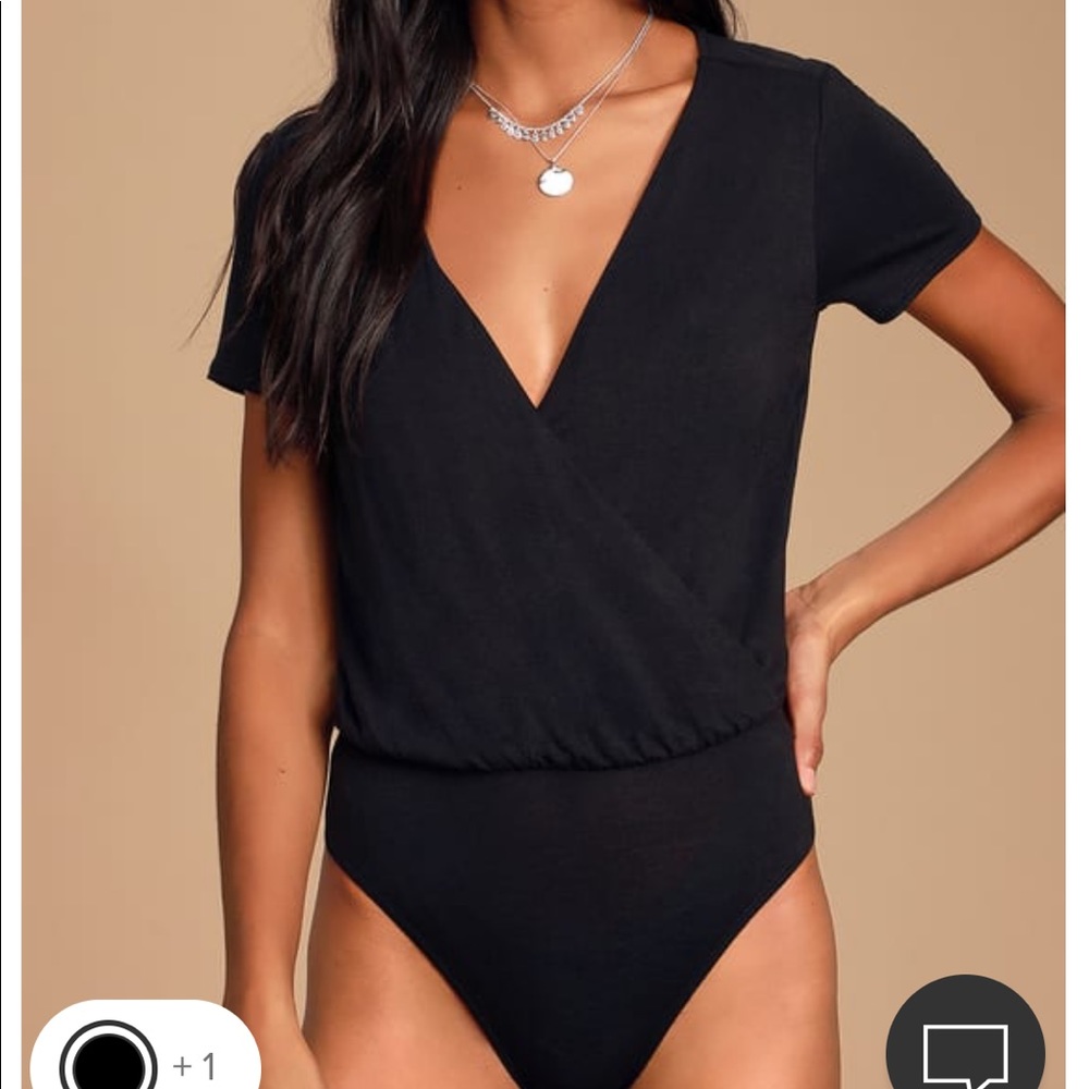 Lulus Marren Black Short Sleeve Surplice Bodysuit